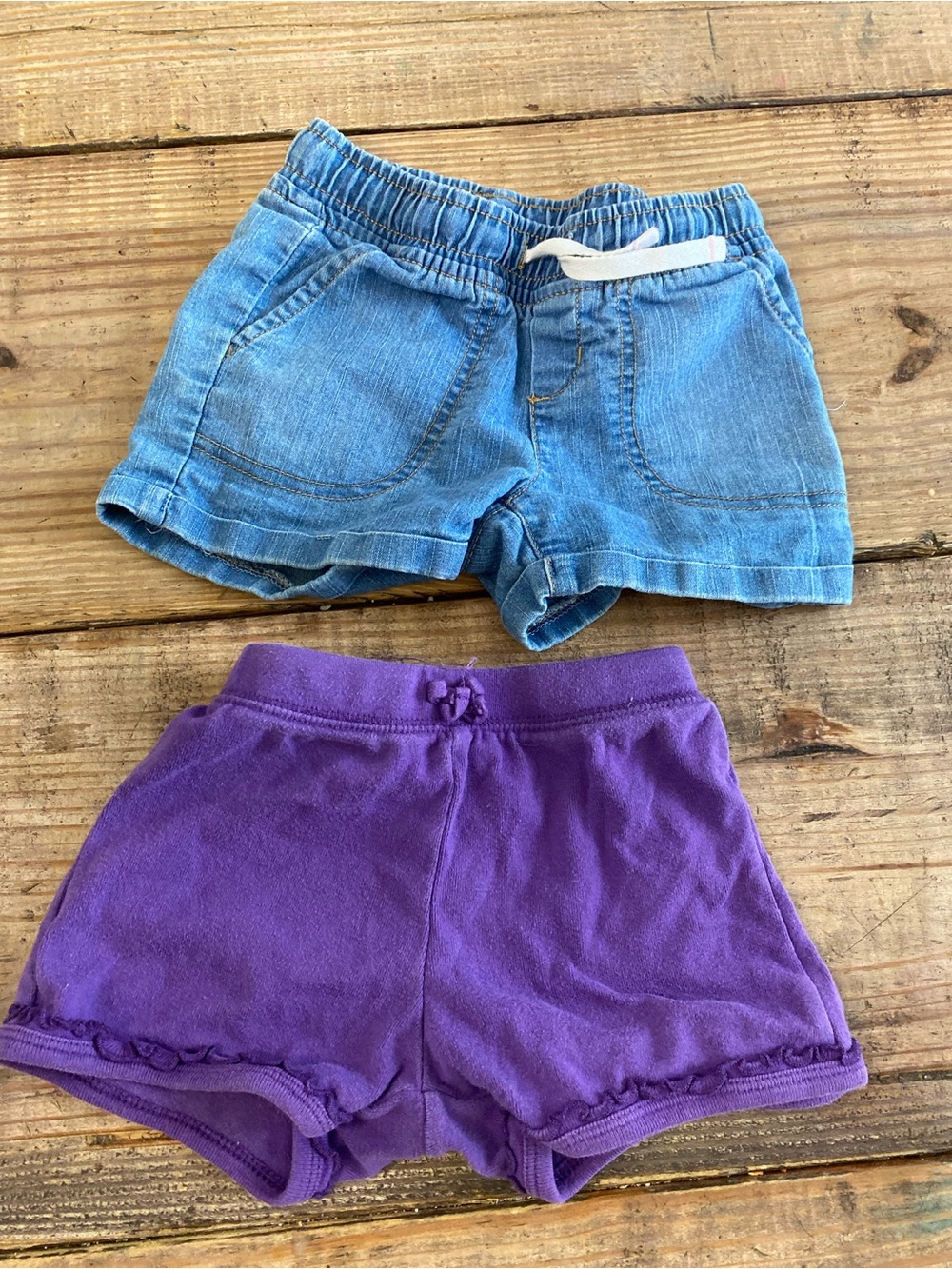 3T Girl Kids Purple Knit Shorts and Blue Denim Elastic Waist Pull On